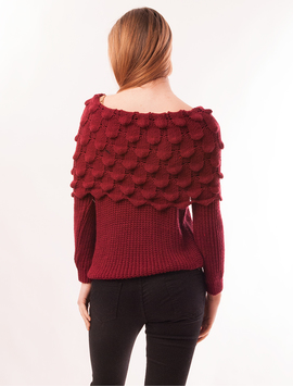 Pulover Dama Cu Guler Amplu Umbrella Grena
