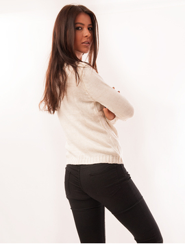 Pulover Dama Cu Fir Stralucitor Si Model Tricotat Cloud Alb