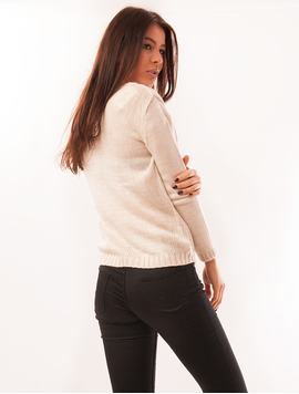 Pulover Dama Cu Fir Stralucitor Si Model Tricotat Cloud Bej
