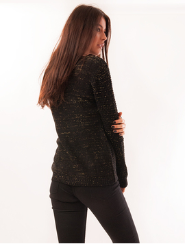 Pulover Dama Cu Fir Stralucitor Si Model Inima Sun Negru