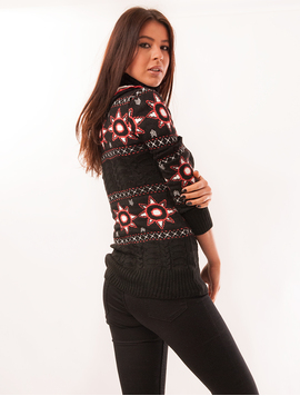 Pulover Dama Cu Model Geometric Si Guler Storm Negru