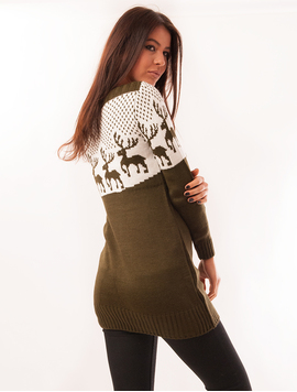 Pulover Dama Cu Cerbi Deer Kaki