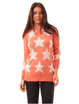 Pulover Dama Cu Stele Sky Corai