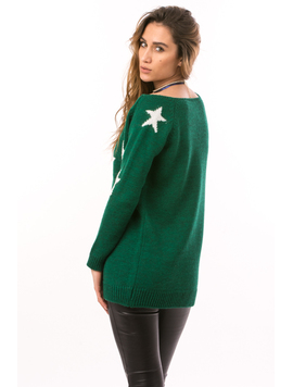 Pulover Dama CozyStar Verde Si Alb