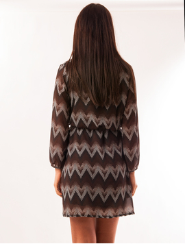 Rochie Din Voal Cu Cordon Zig-Zag Maro Si Negru