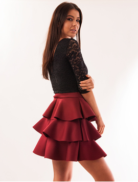 Rochie Cu Dantela Si Volanase Imagination Negru Si Grena
