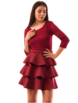 Rochie Cu Dantela Si Volanase Imagination Grena