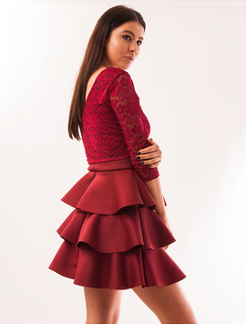 Rochie Cu Dantela Si Volanase Imagination Grena