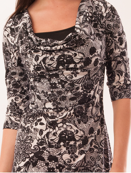 Rochie Cu Guler Amplu Crystal Alb Si Negru