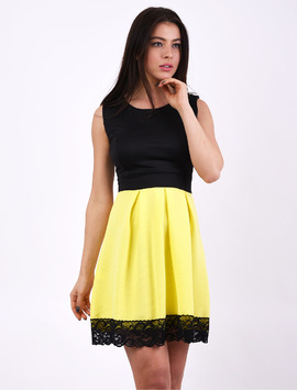 Rochie Cu Pliuri Ample Si Dantela La Baza Home Galben Si Negru