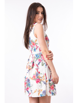 Rochie Cu Pliuri Si Imprimeu Floral Powerful Albastru Si Roz