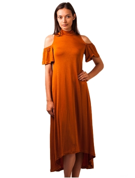 Rochie Lunga Cu Umeri Goi Caramizie