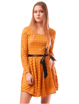 Rochie Din Dantela Cu Cordon Shout Mustar