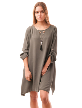 Rochie Din Voal Cu Crapaturi Laterale Si Colier Moonrise Kaki