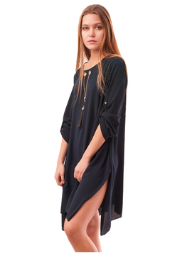 Rochie Din Voal Cu Crapaturi Laterale Si Colier Moonrise Bleumarin