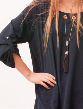 Rochie Din Voal Cu Crapaturi Laterale Si Colier Moonrise Bleumarin