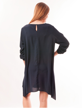 Rochie Din Voal Cu Crapaturi Laterale Si Colier Moonrise Bleumarin
