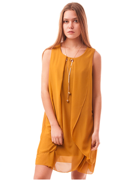 Rochie Din Voal Cu Colier Tulip Mustar