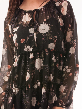 Rochie Din Voal Cu Model Floral Leon Neagra