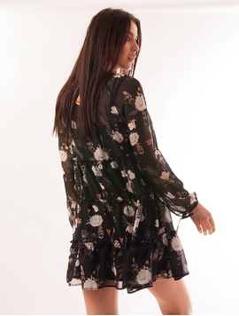 Rochie Din Voal Cu Model Floral Leon Neagra
