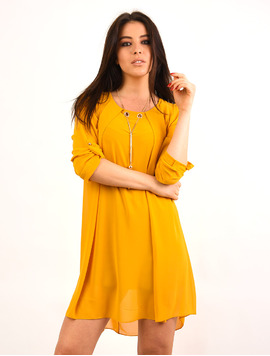 Rochie Din Voal Cu Colier Peace Mustar