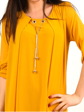 Rochie Din Voal Cu Colier Peace Mustar