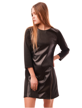 Rochie Dreapta Cu Fermoar Si Piele Ecologica Atlas Neagra