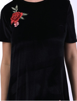 Rochie Dreapta Din Catifea Cu Flori Aplicate Before Neagra