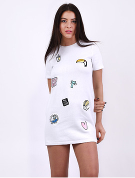 Rochie Dreapta Cu Aplicatii Cusute Summer Alba