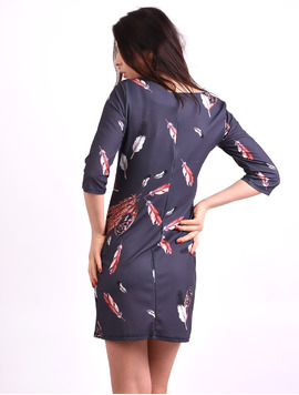 Rochie Dreapta Cu Imprimeu Pene Street Bleumarin