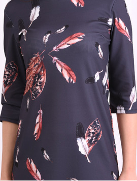 Rochie Dreapta Cu Imprimeu Pene Street Bleumarin