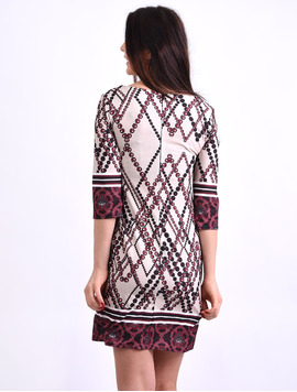 Rochie Dreapta Cu Imprimeu Buline Shine Bej Si Grena