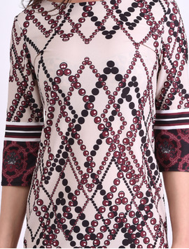 Rochie Dreapta Cu Imprimeu Buline Shine Bej Si Grena