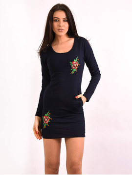 Rochie Dreapta Cu Broderie High Bleumarin