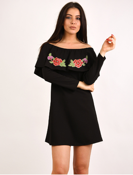 Rochie Dreapta Cu Volanas Si Broderie Forgive Neagra