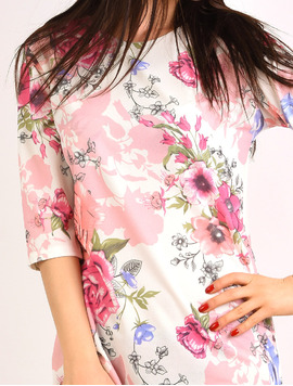 Rochie Dreapta Cu Imprimeu Floral World Alb Si Roz