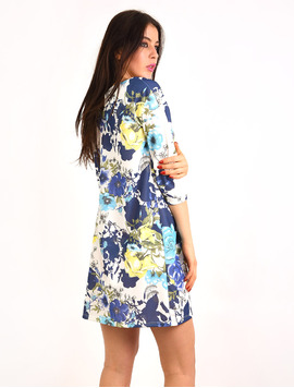 Rochie Dreapta Cu Imprimeu Floral World Alb Si Bleumarin