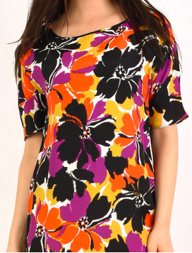 Rochie Dreapta Cu Imprimeu Floral Fortune Negru Si Mov