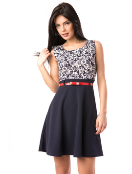 Rochie Evazata Cu Curea In Talie Inocence Bleumarin