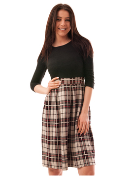 Rochie In Clos Cu Model In Carouri Square Alb-Negru