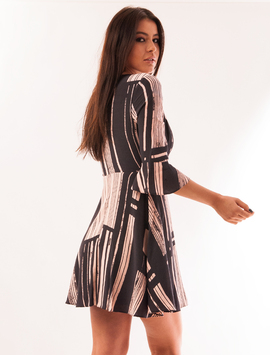 Rochie In Clos Cu Decolteu Adanc Variety Roz Si Bleumarin