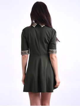 Rochie In Clos Cu Broderie La Guler Angel Verde