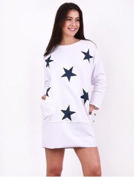 Rochie Larga Cu Buzunare Si Stelute However Alba