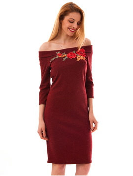 Rochie Mulata Cu Broderie Occasion Grena