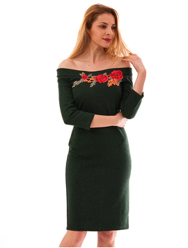 Rochie Mulata Cu Broderie Occasion Verde Inchis