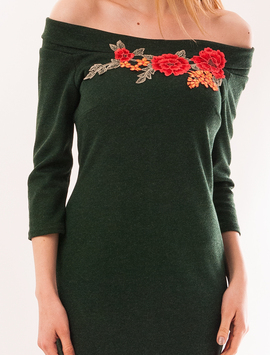 Rochie Mulata Cu Broderie Occasion Verde Inchis