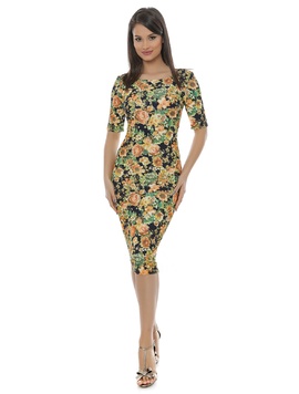 Rochie Mulata Cu Imprimeu Floral Stunning Galben Si Verde