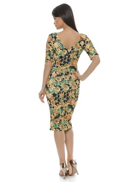Rochie Mulata Cu Imprimeu Floral Stunning Galben Si Verde