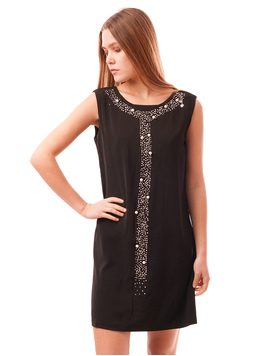 Rochie Scurta Cu Perle Si Aplicatii Tonight Neagra