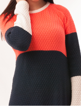 Rochie Tricotata In Dungi Game Corai Si Bleumarin